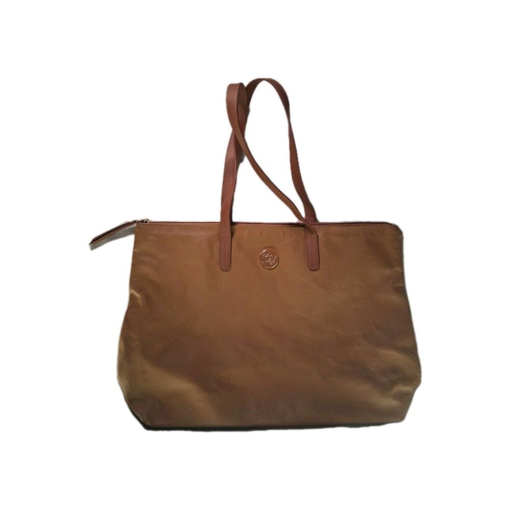 Joy Mangano 100% Leather Tote Bag‎ Purse Tan Brown